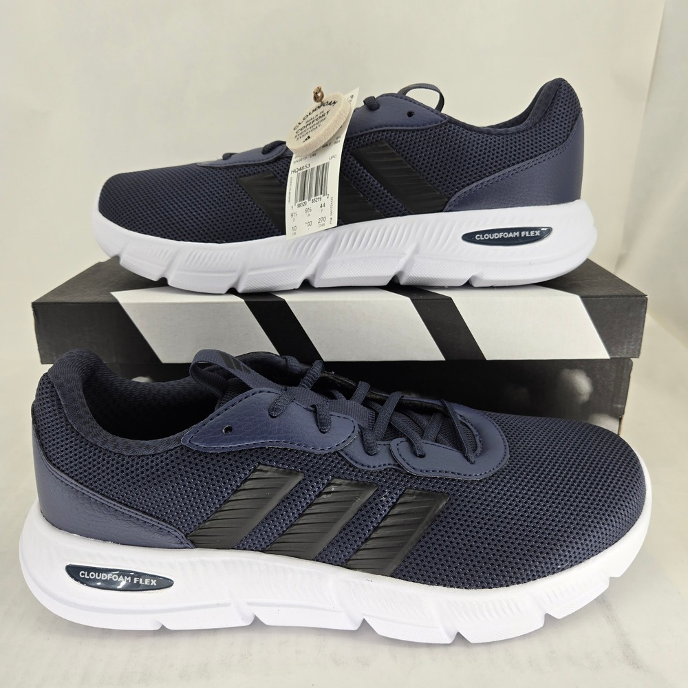 Adidas Cloudfoam Flex Laces Mens 10 Wide Navy Blue Running Shoes HQ4853 New